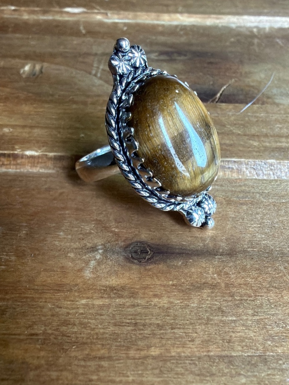 Bohemian Vintage Tigers Eye Gemstone Ring Size 7.5 Women Jewelry Silver 925 Boho - Picture 3 of 4